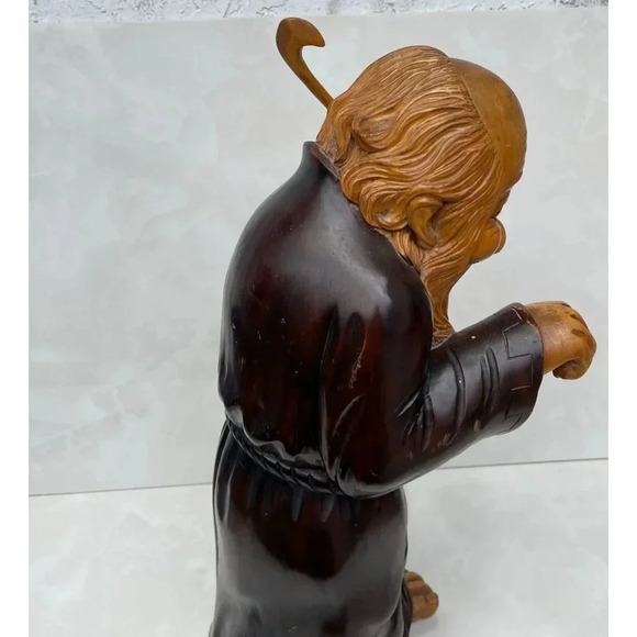 Wooden Hand Carved Monk Table Lamp Aldo Tura for Macabo Italy Midcentury 1950s - Picture 10 of 16